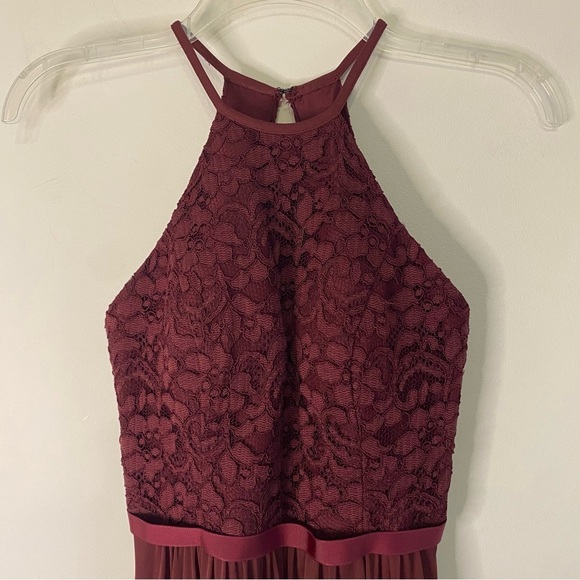 David's Bridal Maxi Length Floral Halter Top Wine Color Prom Formal Dress 0 - Picture 2 of 16